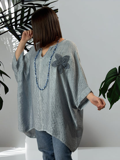 KATHY - TUNIQUE OVERSIZE BLEUE JUSQU'A LA TAILLE 56