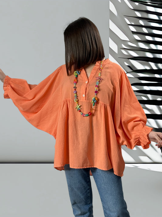 FOLIE - BLOUSE CORAIL OVERSIZE EN COTON JUSQU'A LA TAILLE 52