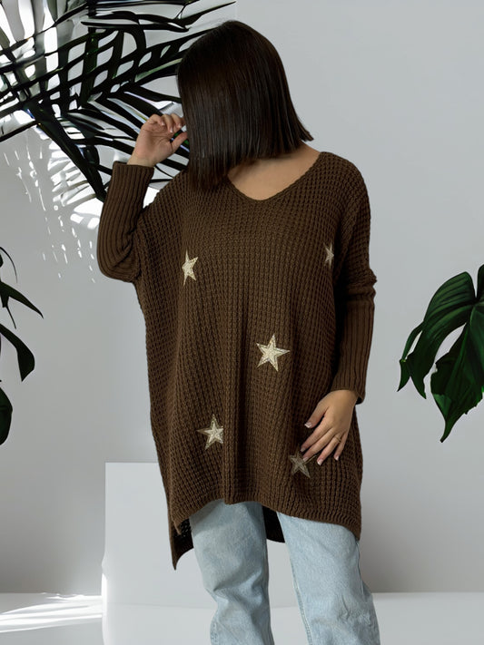 ANGY - PULL OVERSIZE MARRON JUSQU'A LA TAILLE 54