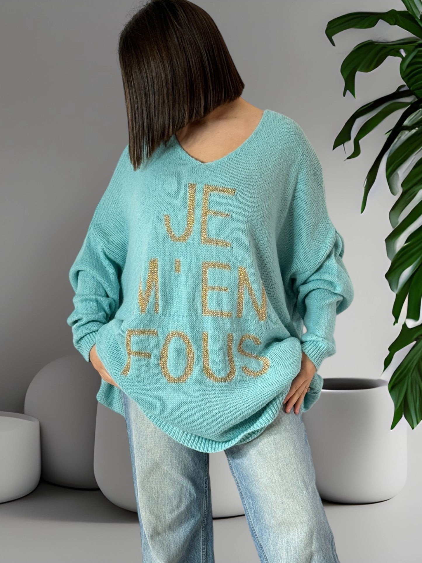 JE M'EN FOUS - PULL OVERSIZE LAGON JUSQU'A LA TAILLE 56