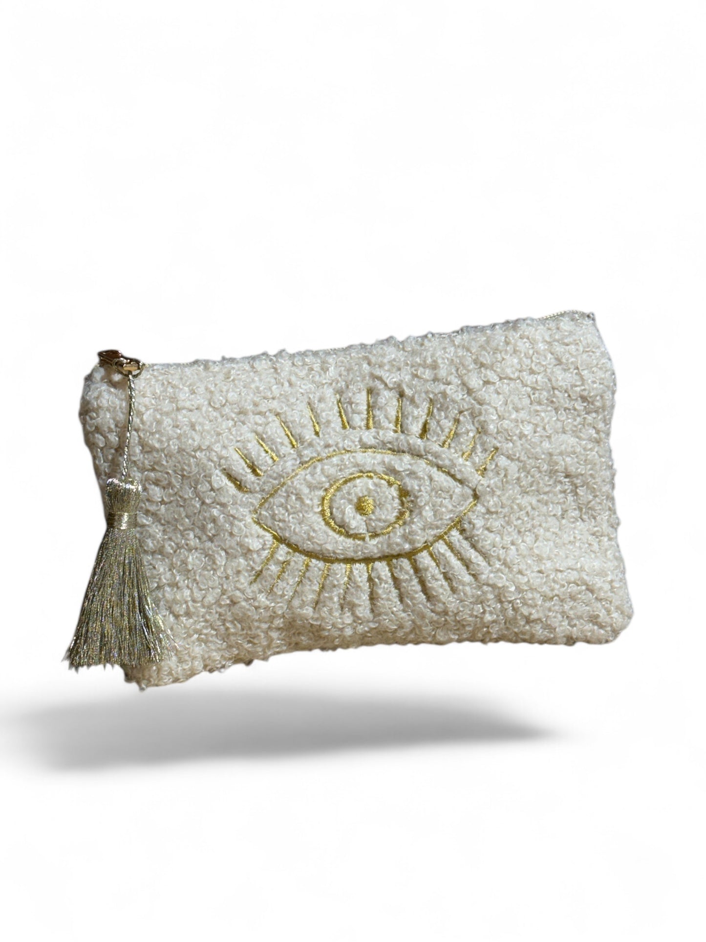 POCHETTE BLANC CASSE EN MOUMOUTE OEIL BRODE