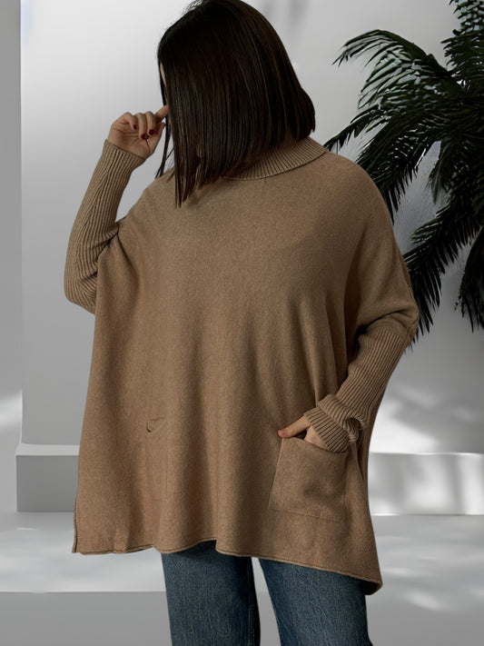 ANDY - PULL OVERSIZE CAMEL JUSQU'A LA TAILLE 60