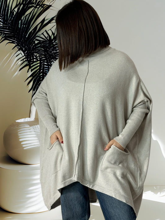 CEREZA - PULL OVERSIZE BEIGE JUSQU'A LA TAILLE 60