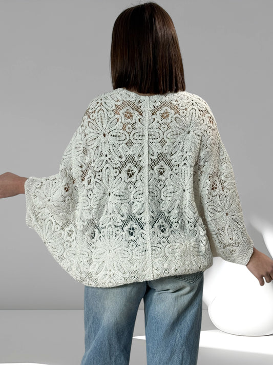 TILINA - GILET EN BLANC EN MACRAME JUSQU'A LA TAILLE 50