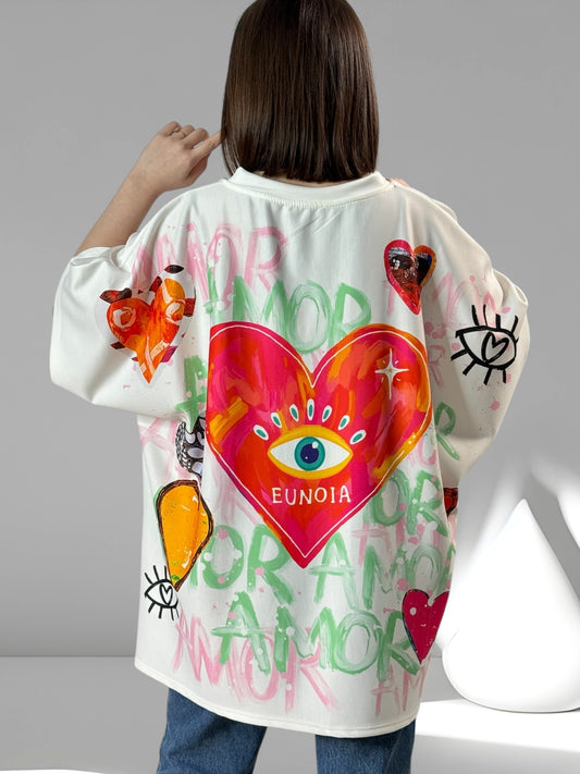 GLORIA - T-SHIRT OVERSIZE MOTIF COEUR JUSQU'A LA TAILLE 56