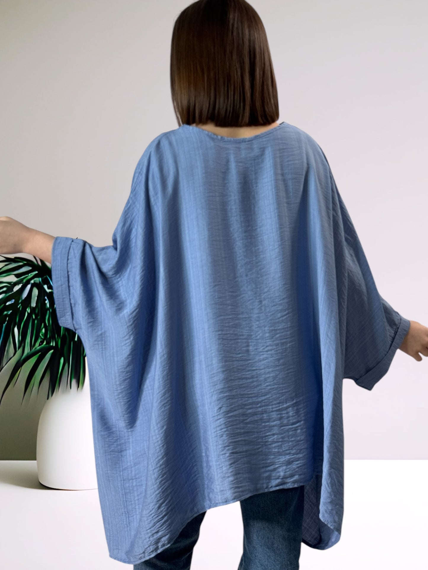 MORGANE - TUNIQUE OVERSIZE BLEUE JUSQU'A LA TAILLE 58/60