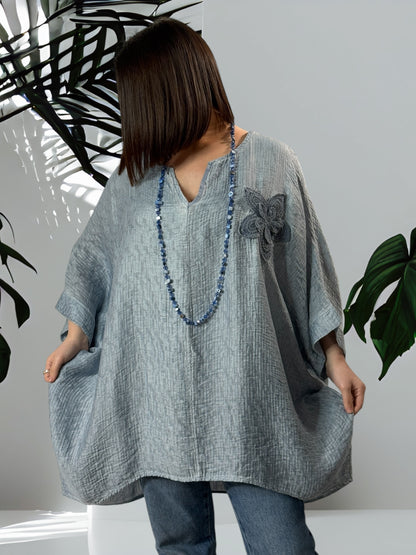 KATHY - TUNIQUE OVERSIZE BLEUE JUSQU'A LA TAILLE 56