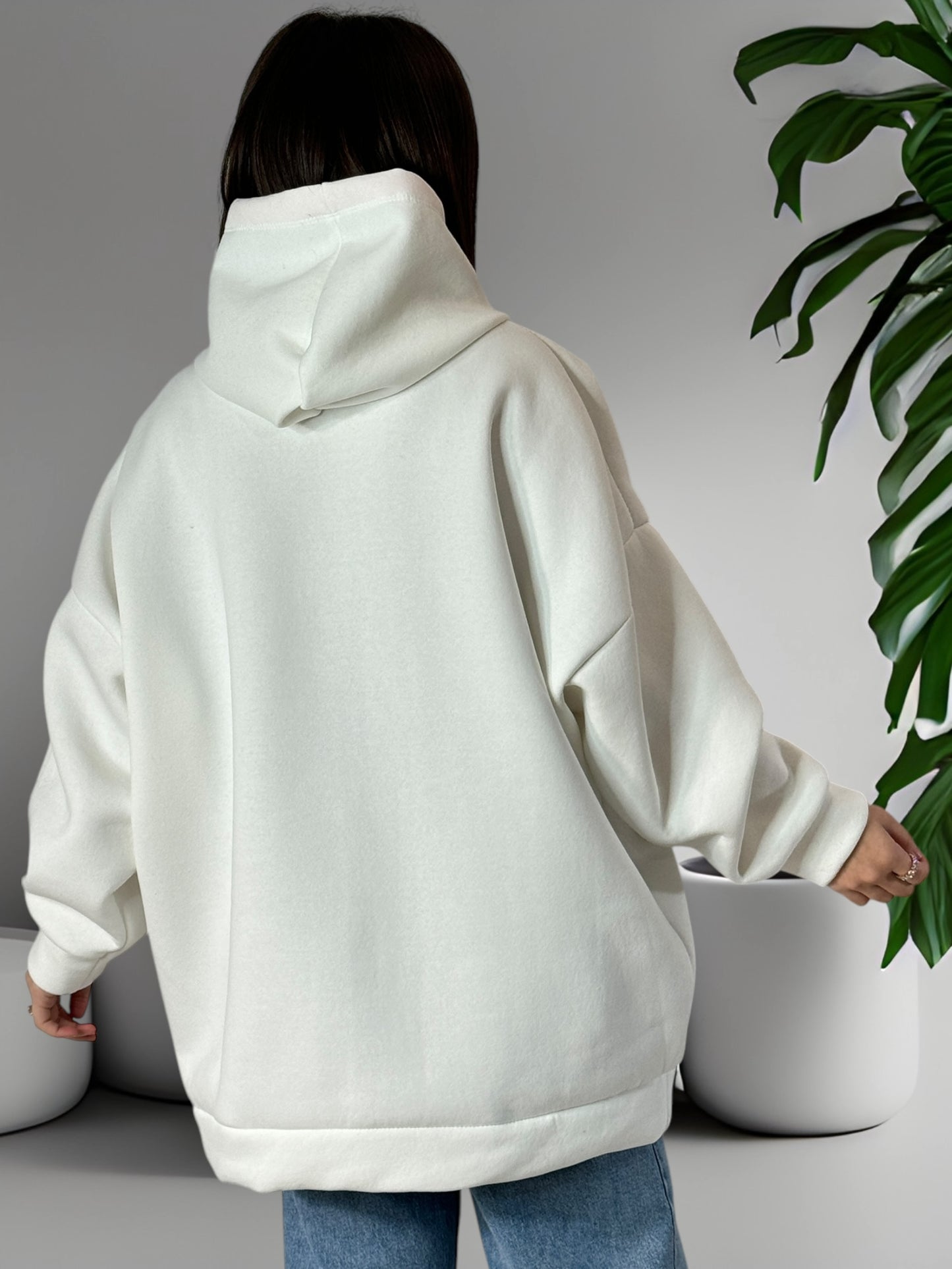 LOVE FOR YOU - SWEAT A CAPUCHE OVERSIZE BLANC JUSQU'A LA TAILLE 56