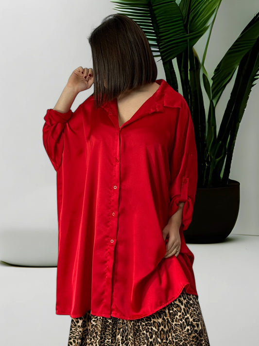 MONALISA - CHEMISE OVERSIZE ROUGE JUSQU'A LA TAILLE 56