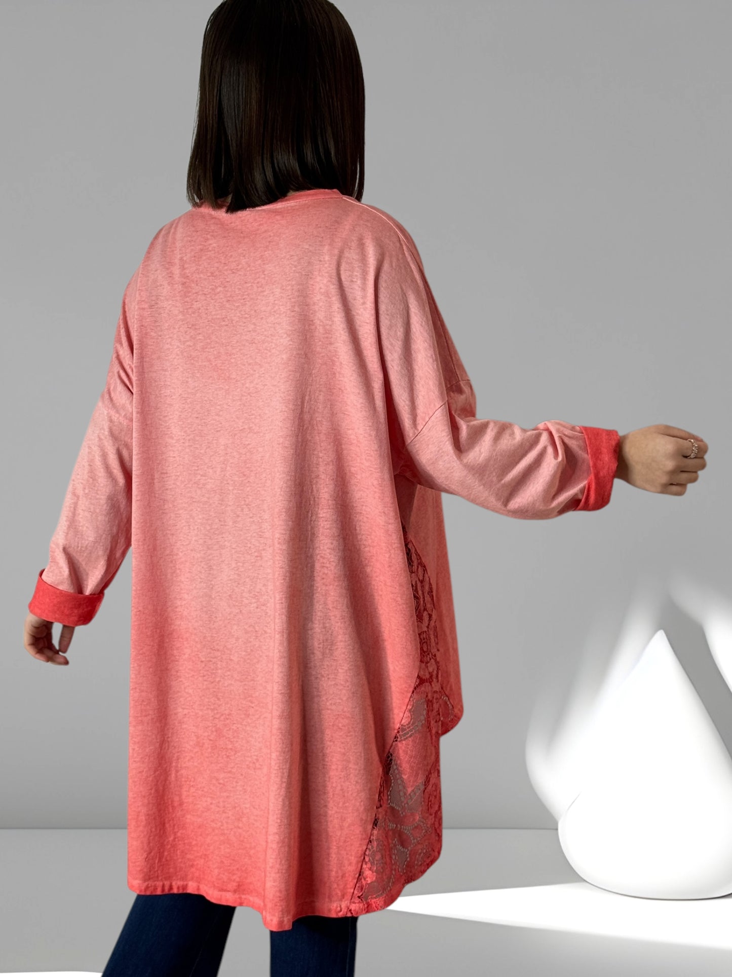 CECILIA - T-SHIRT OVERSIZE CORAIL JUSQU'A LA TAILLE 54