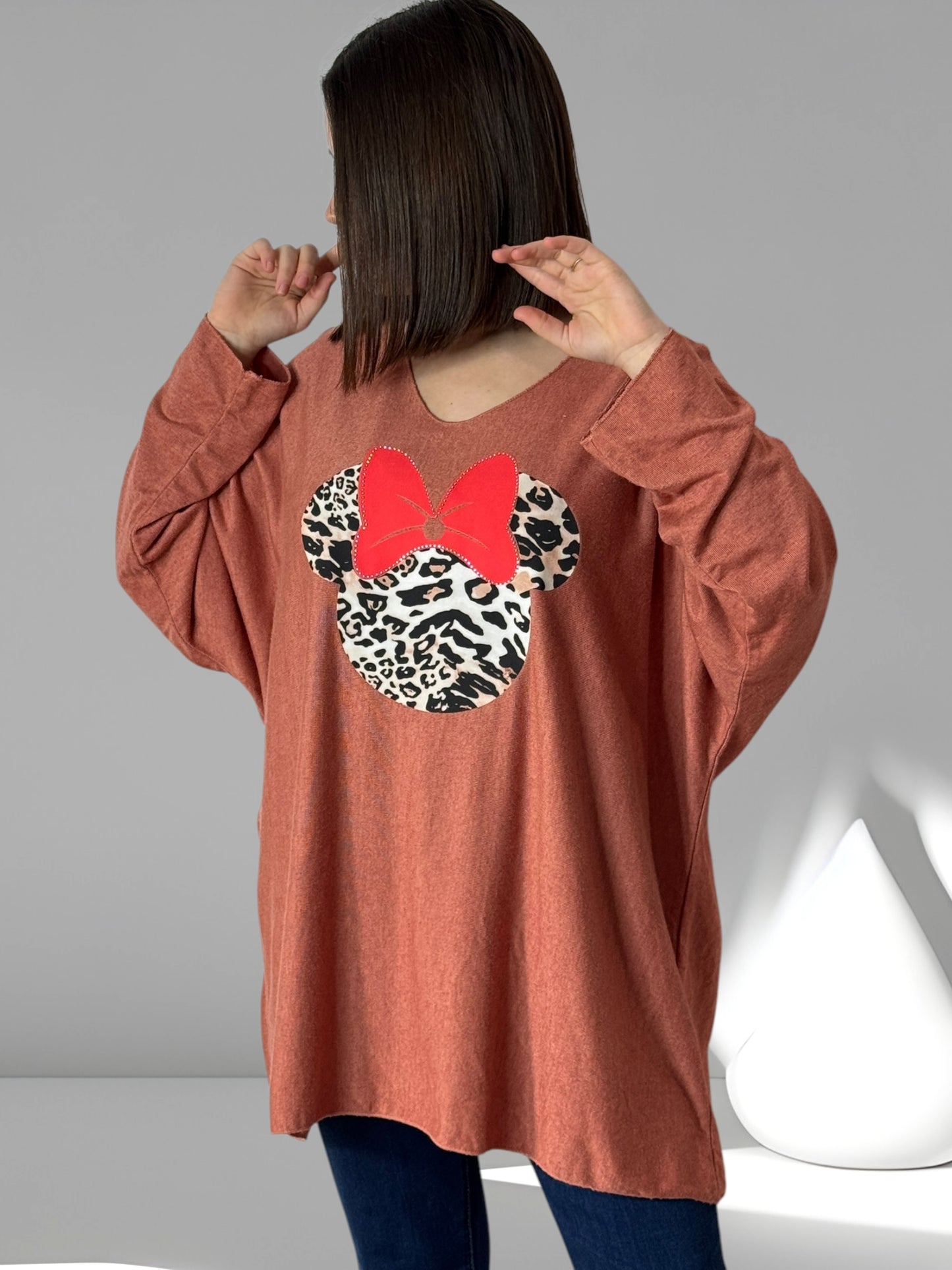 MICKEY - PULL OVERSIZE TERRACOTTA EN MAILLE FLUIDE JUSQU'A LA TAILLE 54/56