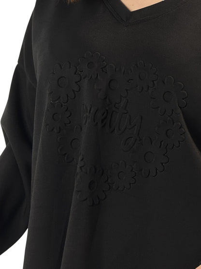 PRETTY - SWEAT NOIR AVEC IMPRESSION JUSQU'A LA TAILLE 48