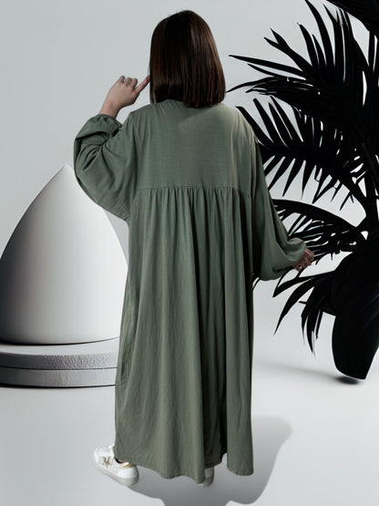 TIPHAINE - ROBE  OVERSIZE KAKI EN COTON JUSQU'A LA TAILLE 56