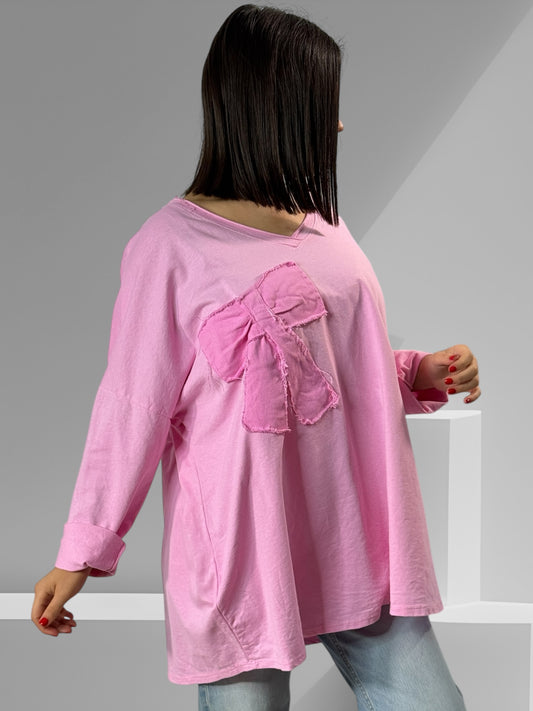 CORALINE - T-SHIRT ROSE EN COTON OVERSIZE JUSQU'A LA TAILLE 52