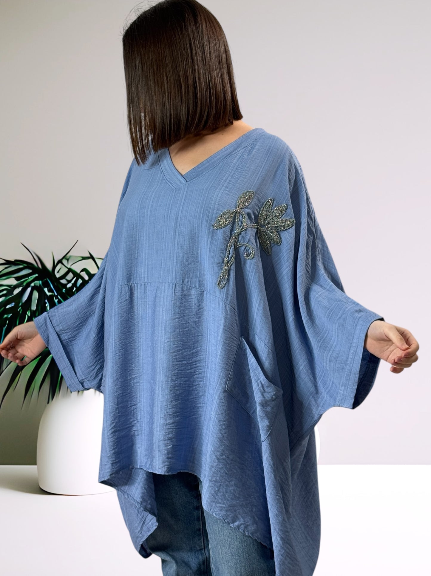 MORGANE - TUNIQUE OVERSIZE BLEUE JUSQU'A LA TAILLE 58/60