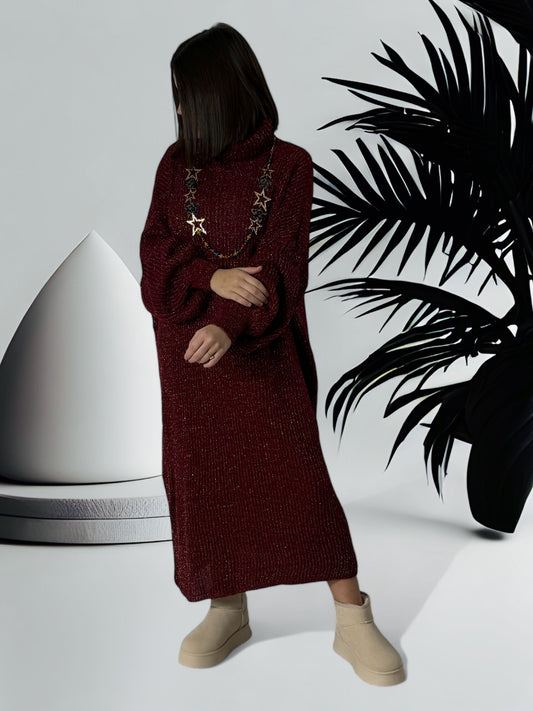 ROSALIE - ROBE PULL OVERSIZE SCINTILLANTE BORDEAUX JUSQU'A LA TAILLE 52