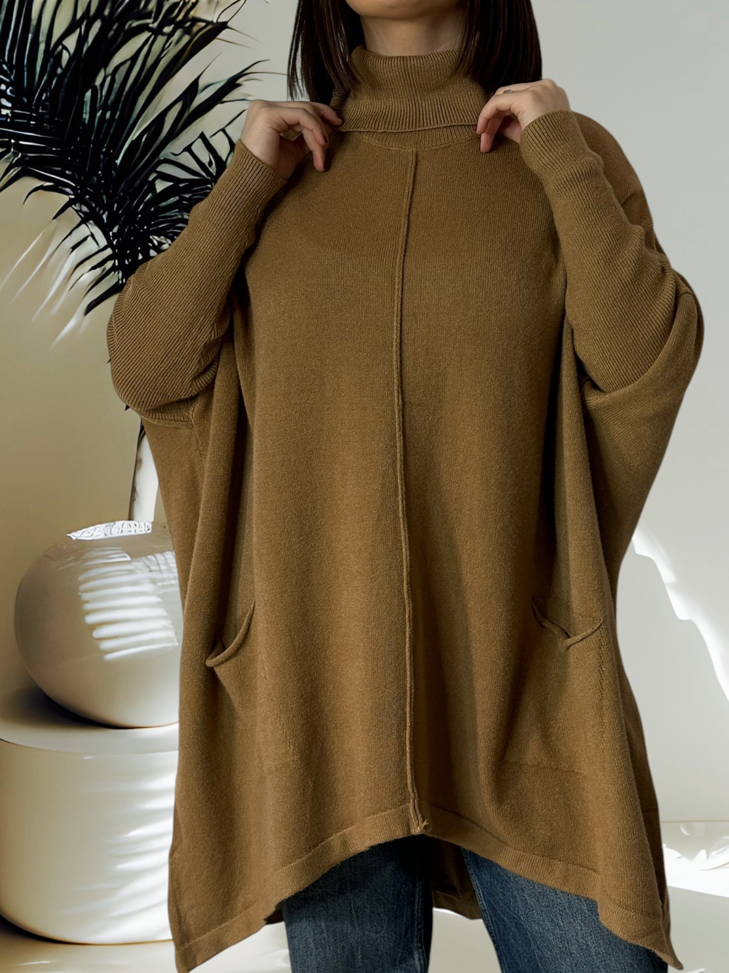 CEREZA - PULL OVERSIZE CAMEL JUSQU'A LA TAILLE 60