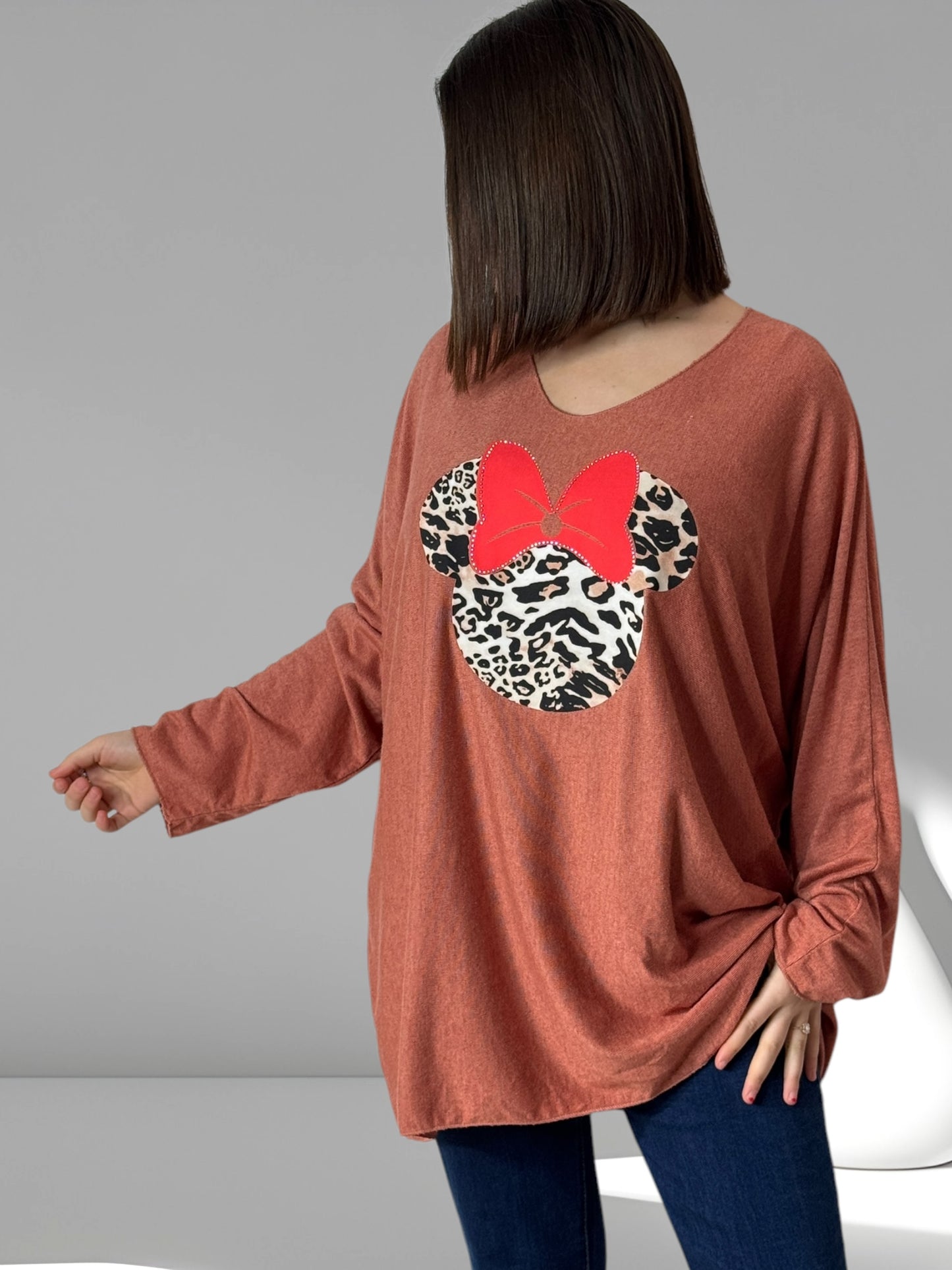 MICKEY - PULL OVERSIZE TERRACOTTA EN MAILLE FLUIDE JUSQU'A LA TAILLE 54/56