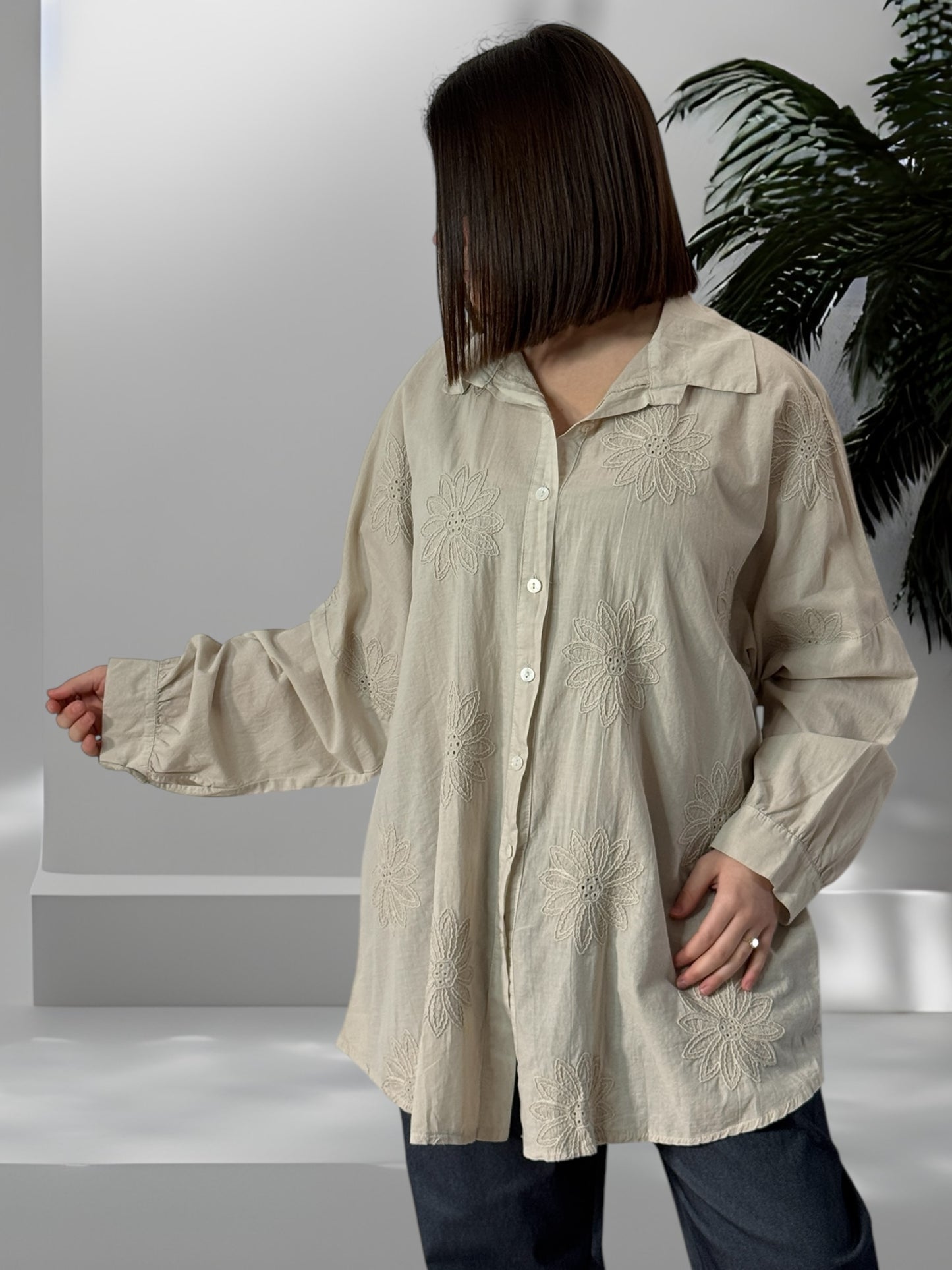 MEGANE - CHEMISE BEIGE BRODEE JUSQU'A LA TAILLE 54