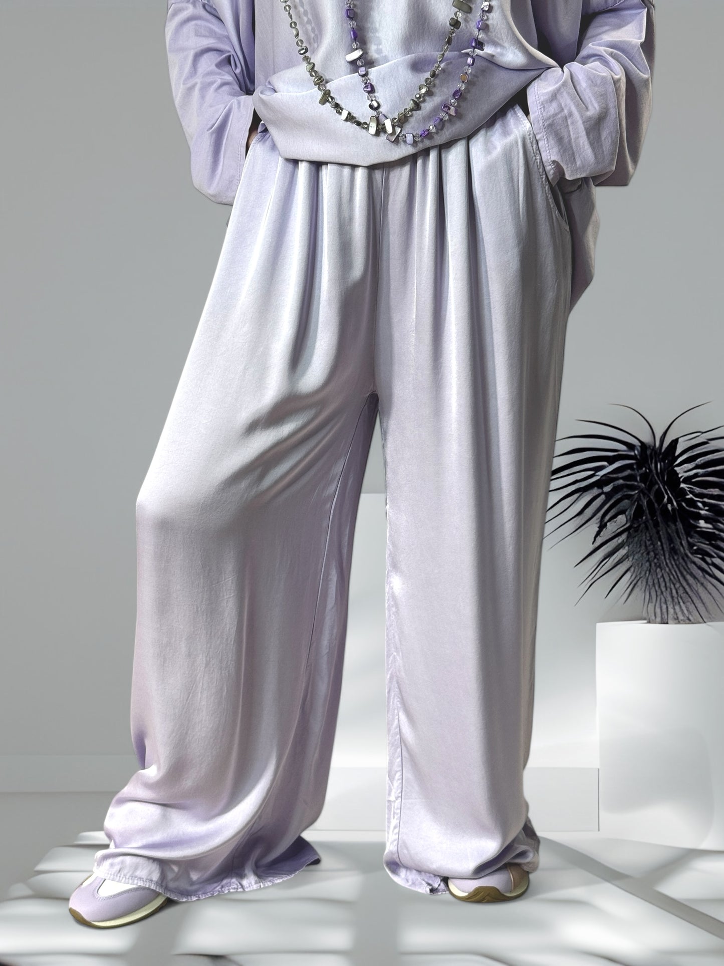 SIENNA - ENSEMBLE TUNIQUE ET PANTALON  FLUIDE LILAS OVERSIZE JUSQU'A LA TAILLE 46