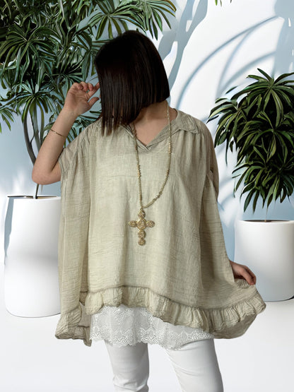 ALICIA - TUNIQUE OVERSIZE SABLE EN COTON JUSQU'A LA TAILLE 56