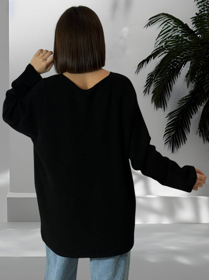 LARA - PULL OVERSIZE NOIR JUSQU'A LA TAILLE 54