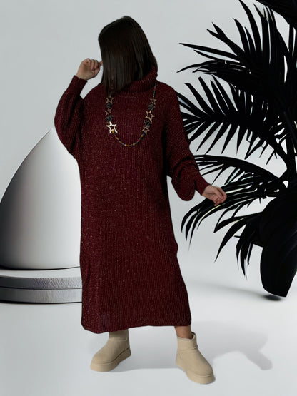 ROSALIE - ROBE PULL OVERSIZE SCINTILLANTE BORDEAUX JUSQU'A LA TAILLE 52