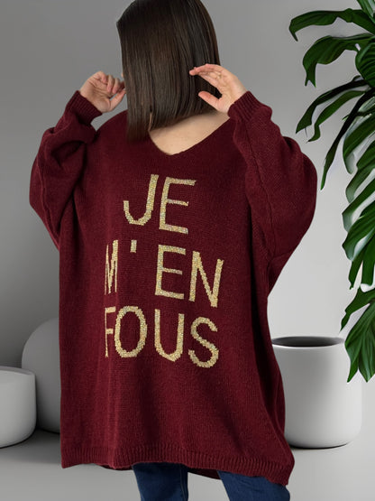 JE M'EN FOUS - PULL OVERSIZE BORDEAUX JUSQU'A LA TAILLE 56