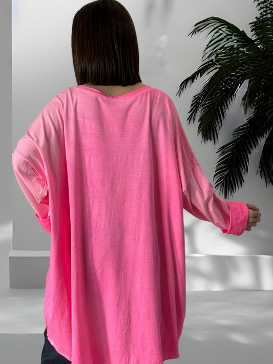 BIANCA - T-SHIRT OVERSIZE FUCHSIA JUSQU'A LA TAILLE 60