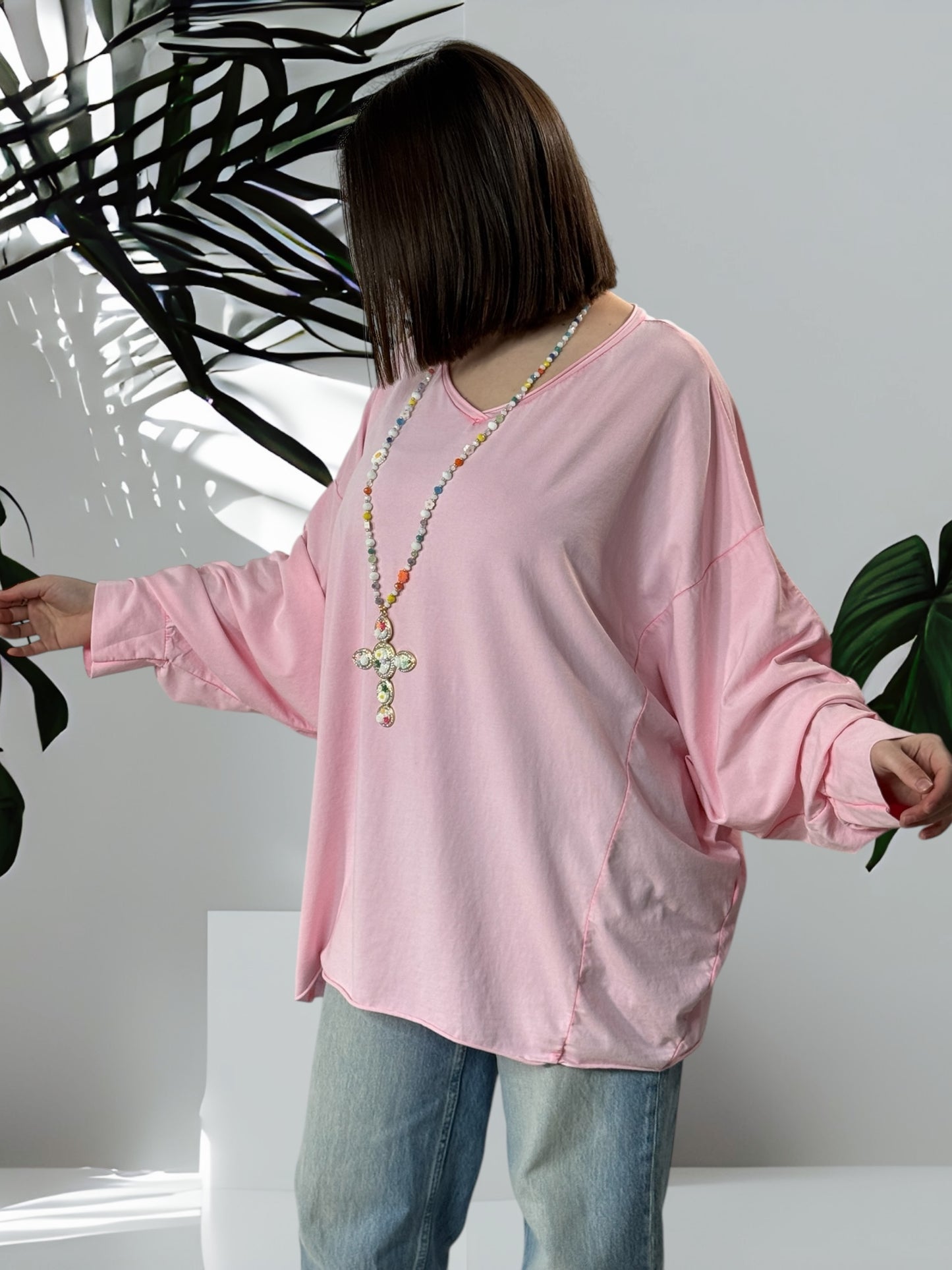 MARINO - T-SHIRT ROSE EN COTON OVERSIZE JUSQU'A LA TAILLE 56