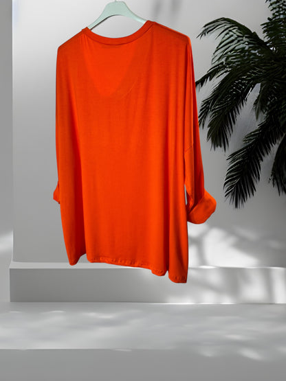 BASTIEN - T-SHIRT EN VISCOSE ORANGE MANCHES LONGUES JUSQU'A LA TAILLE 52/54