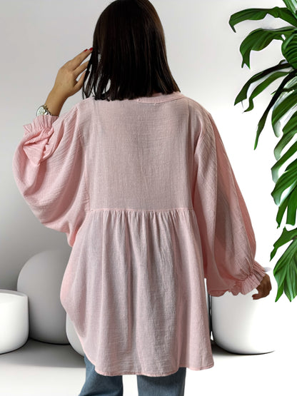 FOLIE - BLOUSE ROSE OVERSIZE EN COTON JUSQU'A LA TAILLE 52