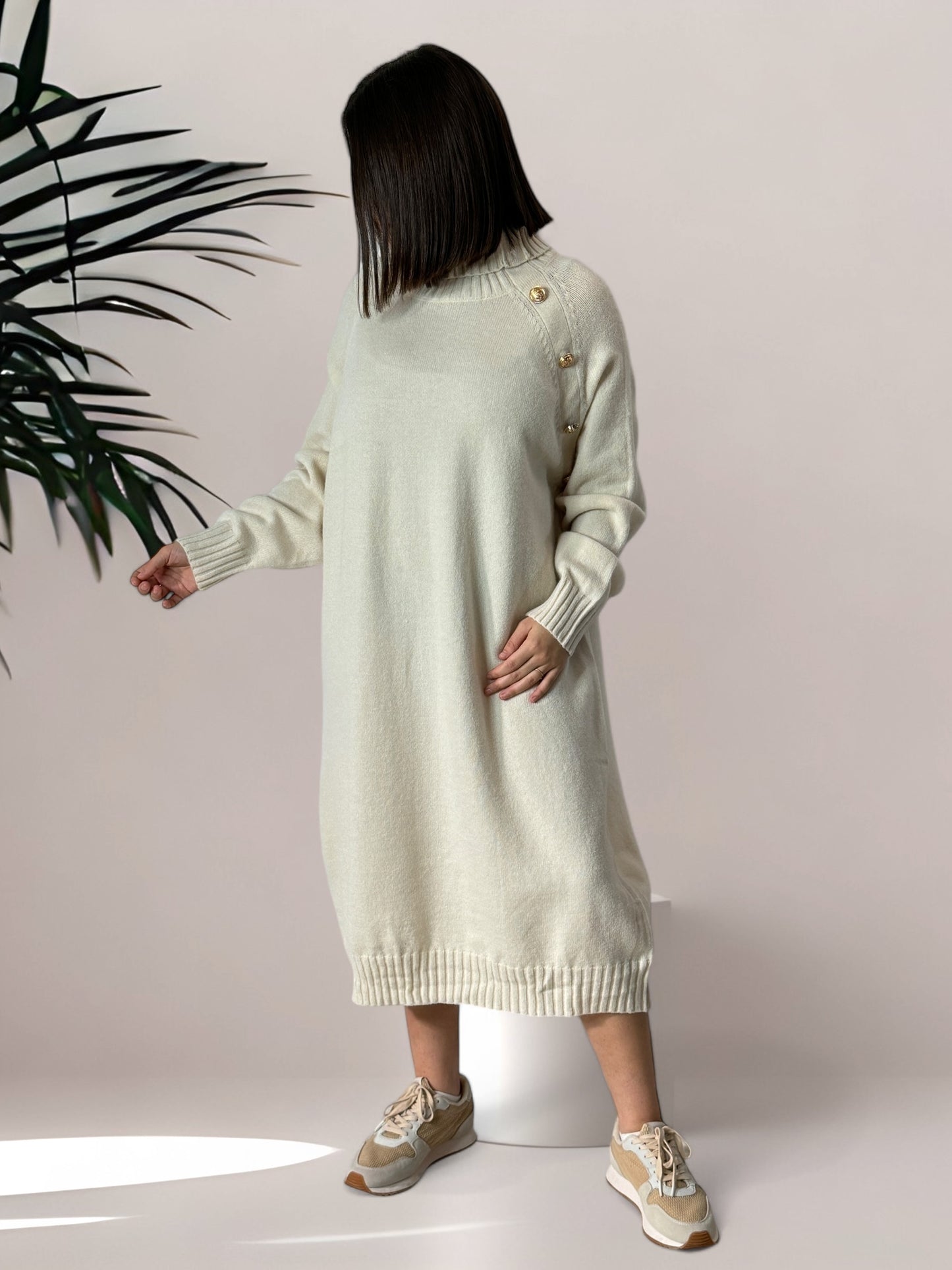 JADE - ROBE PULL OVERSIZE BLANC CASSÉ JUSQU'A LA TAILLE 52