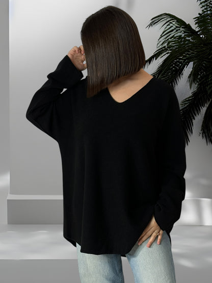 LARA - PULL OVERSIZE NOIR JUSQU'A LA TAILLE 54