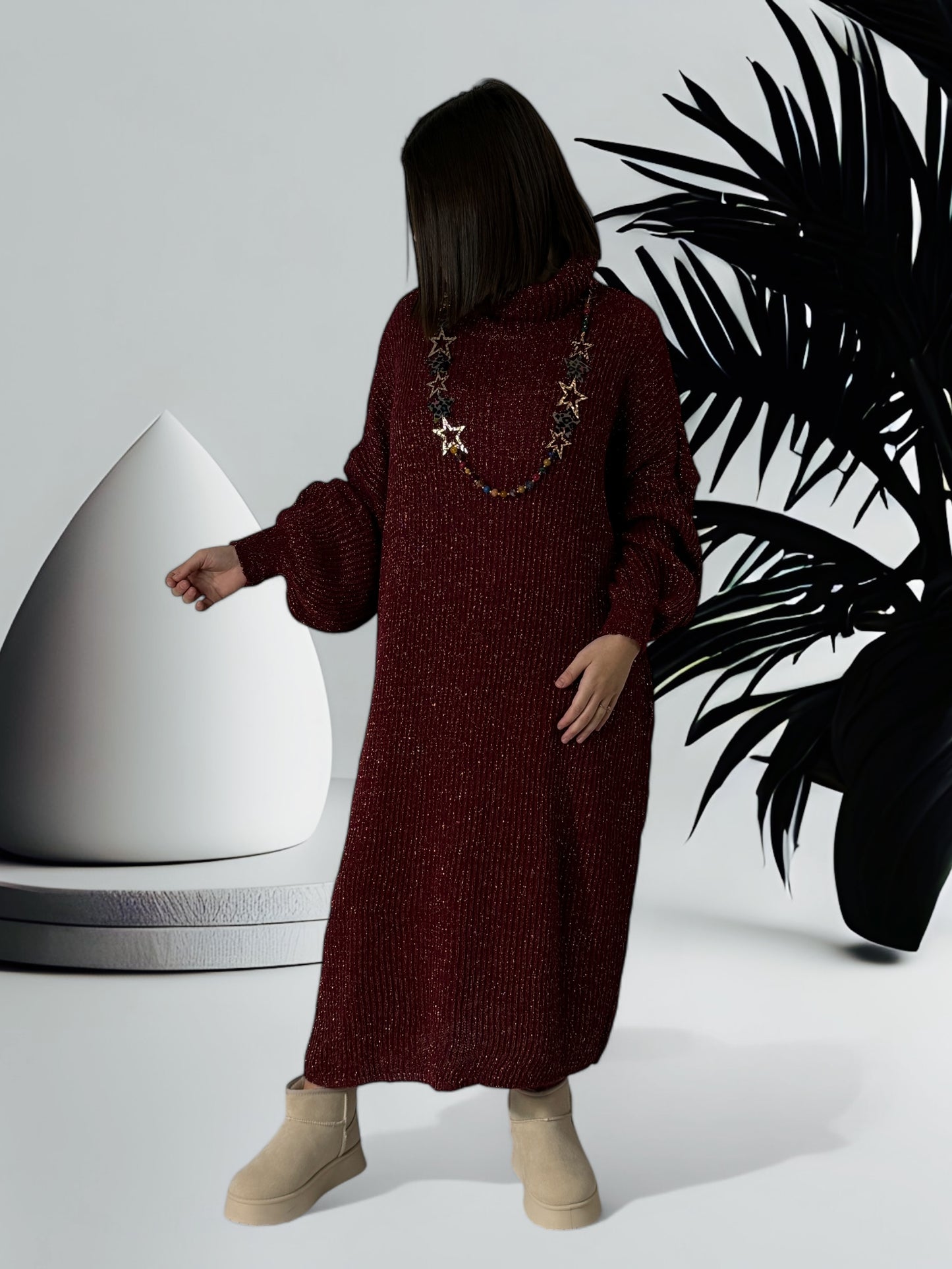 ROSALIE - ROBE PULL OVERSIZE SCINTILLANTE BORDEAUX JUSQU'A LA TAILLE 52