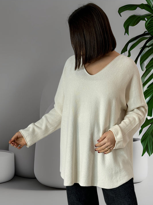 LARA - PULL OVERSIZE BLANC CASSE JUSQU'A LA TAILLE 54