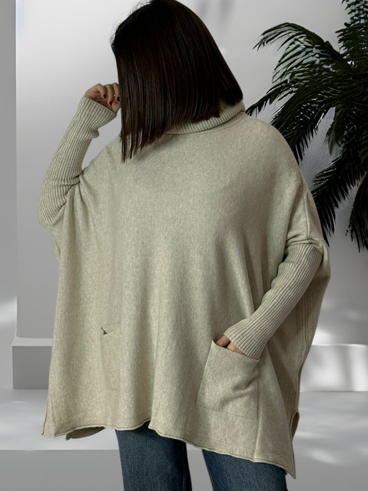 ANDY - PULL OVERSIZE BEIGE JUSQU'A LA TAILLE 60