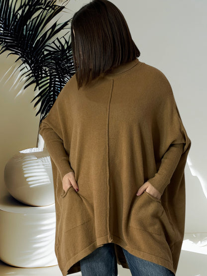 CEREZA - PULL OVERSIZE CAMEL JUSQU'A LA TAILLE 60