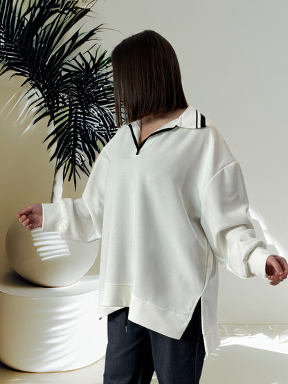 PAULIN - SWEAT OVERSIZE BLANC COL RAYE JUSQU'A LA TAILLE 54/56