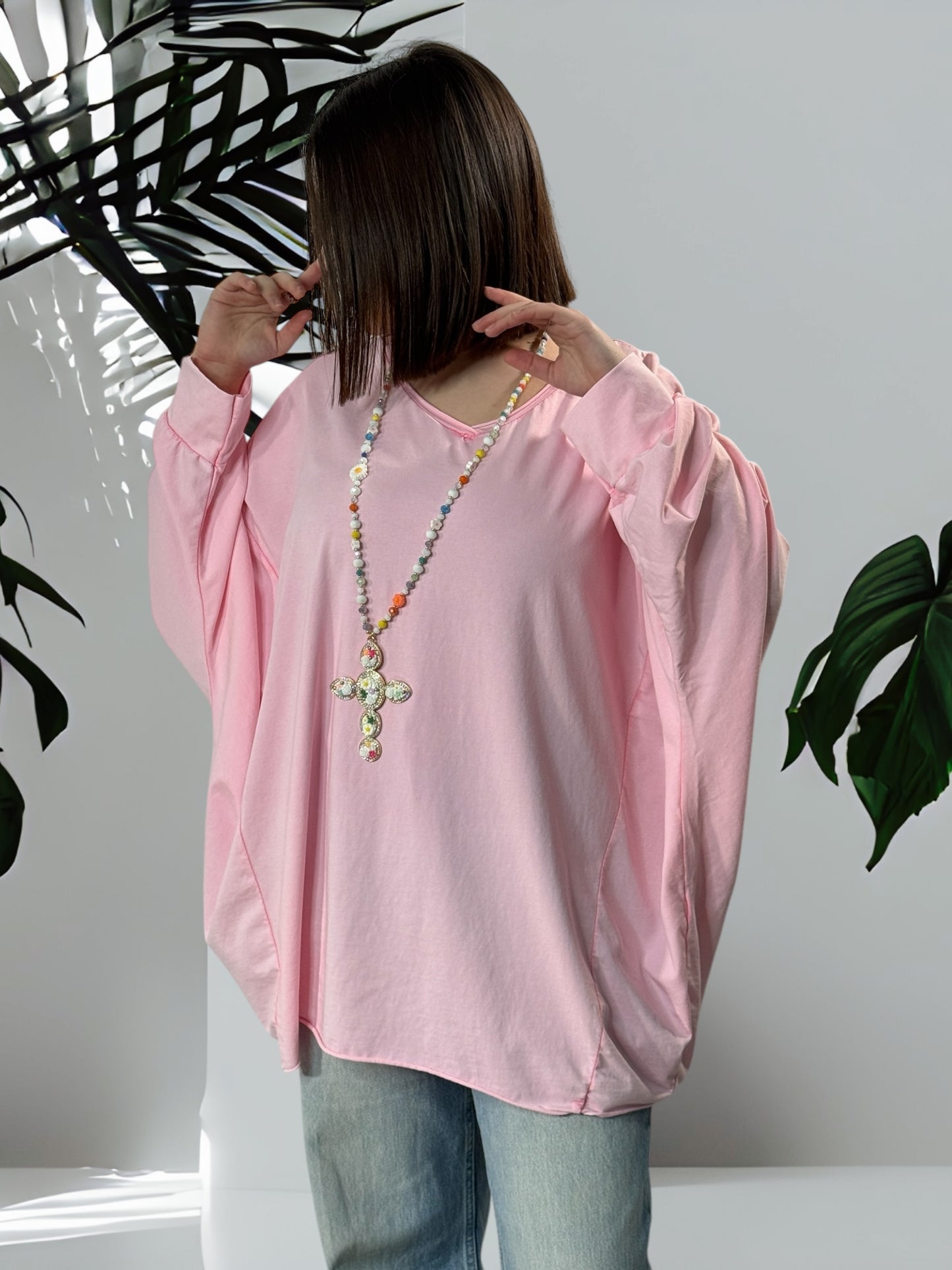 MARINO - T-SHIRT ROSE EN COTON OVERSIZE JUSQU'A LA TAILLE 56