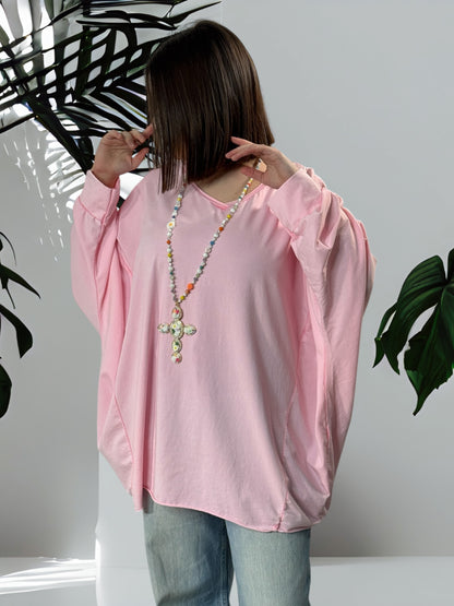 MARINO - T-SHIRT ROSE EN COTON OVERSIZE JUSQU'A LA TAILLE 56