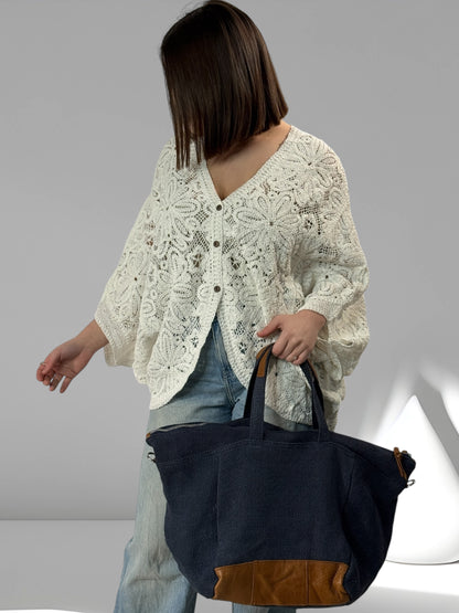 TILINA - GILET EN BLANC EN MACRAME JUSQU'A LA TAILLE 50