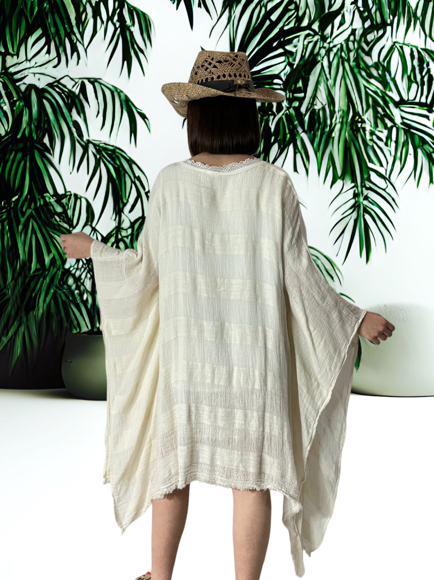 NINON - TUNIQUE OVERSIZE BLANC CASSE EN LIN ET COTON JUSQU'A LA TAILLE 54