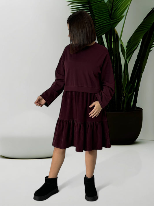 LYVIA - ROBE BORDEAUX EN COTON JUSQU'A LA TAILLE 44