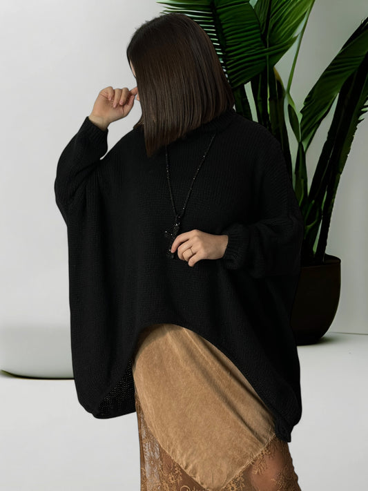 LISON- PULL COL ROULE OVERSIZE NOIR JUSQU'A LA TAILLE 56/58