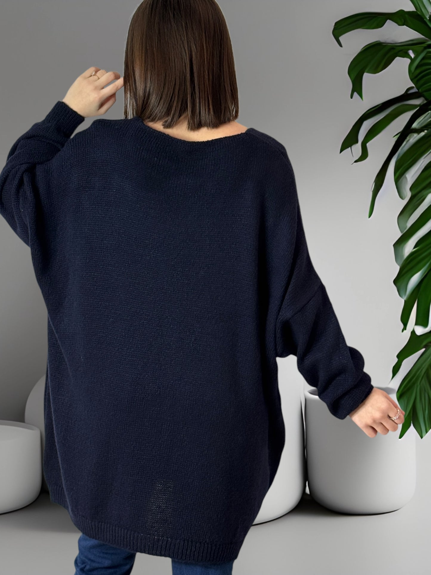 JE M'EN FOUS - PULL OVERSIZE MARINE JUSQU'A LA TAILLE 56