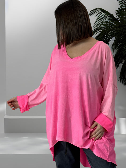 BIANCA - T-SHIRT OVERSIZE FUCHSIA JUSQU'A LA TAILLE 60