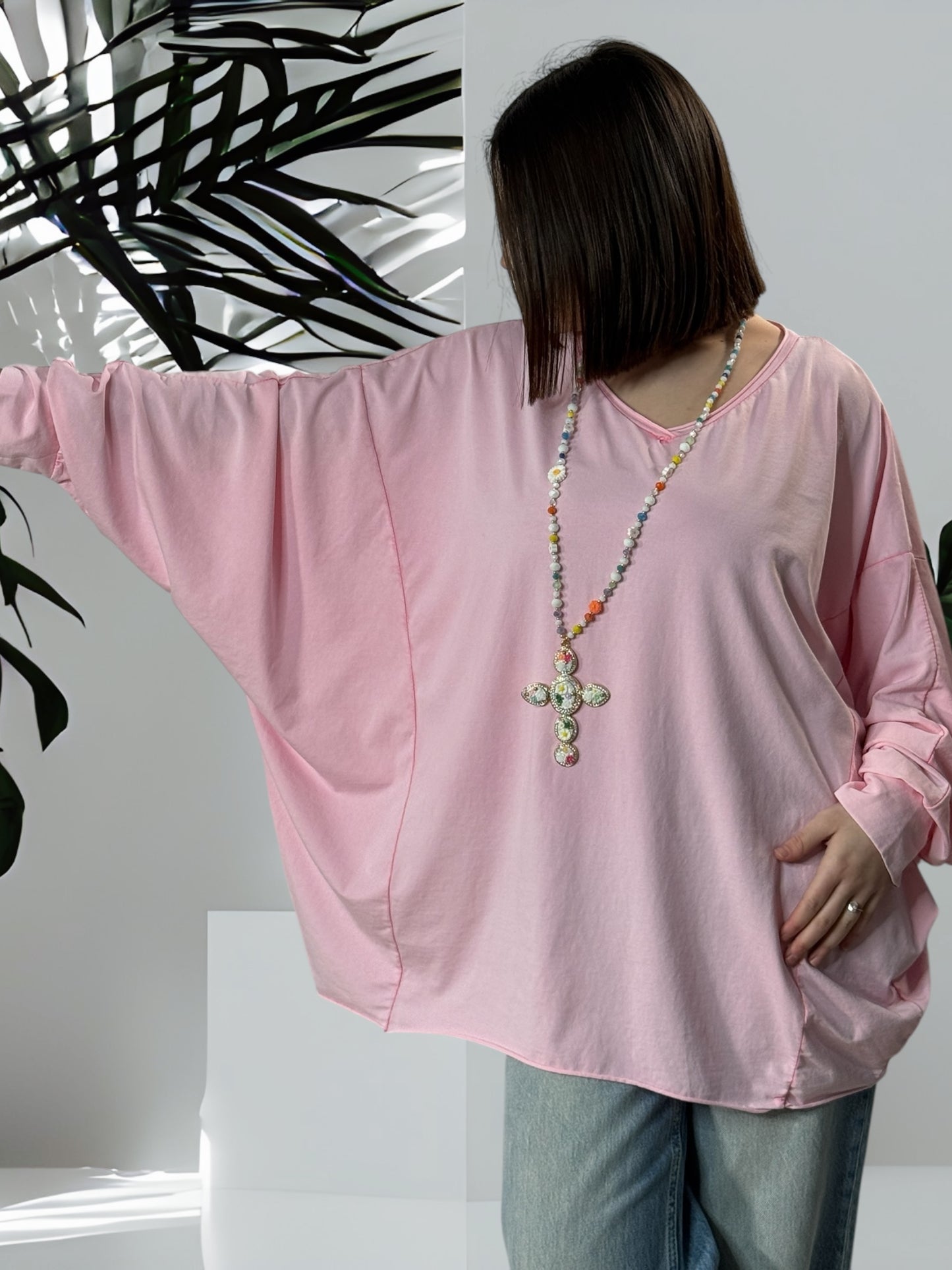 MARINO - T-SHIRT ROSE EN COTON OVERSIZE JUSQU'A LA TAILLE 56