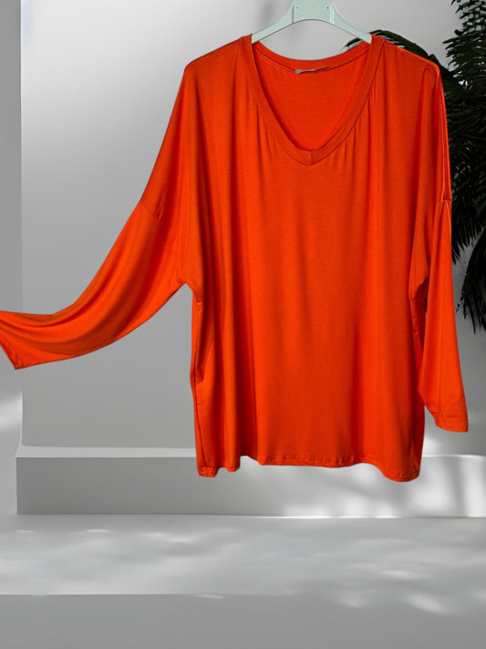 BASTIEN - T-SHIRT EN VISCOSE ORANGE MANCHES LONGUES JUSQU'A LA TAILLE 52/54