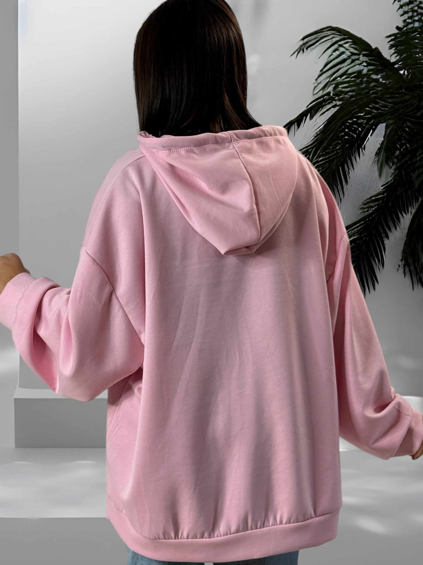 RAPHAELO - SWEAT OVERSIZE ROSE A CAPUCHE JUSQU'A LA TAILLE 54/56